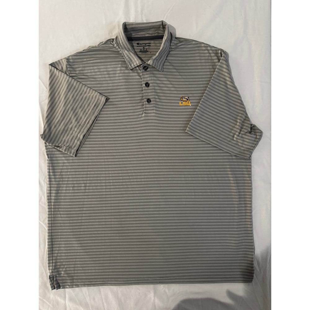 Champion LSU Tigers Stripe Golf Polo Preppy Athleisure Campus Core NCAA XL Gray